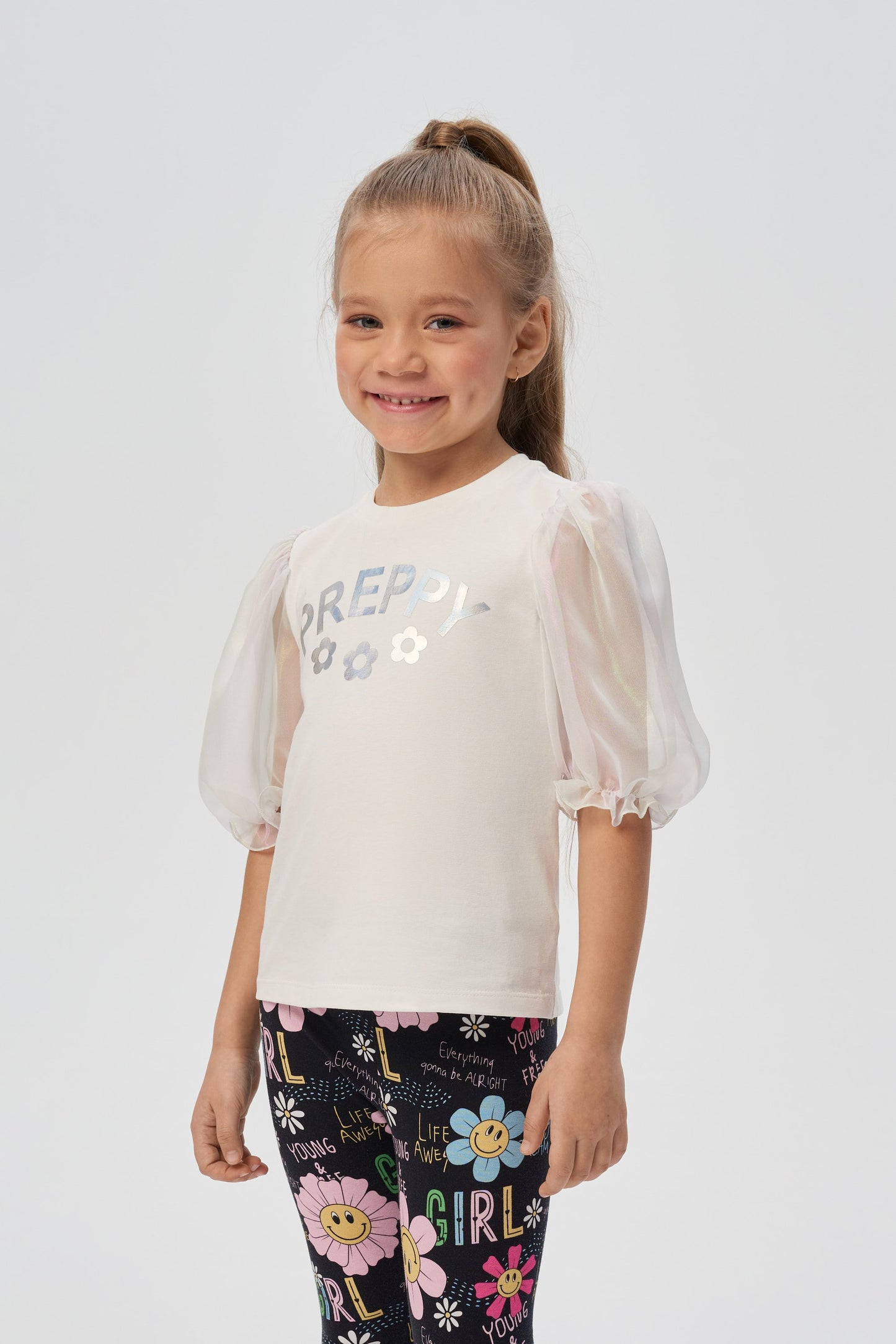 Volumable Sleeves Organza Sweatshirt