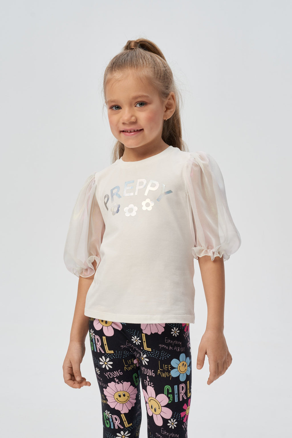 Volumable Sleeves Organza Sweatshirt