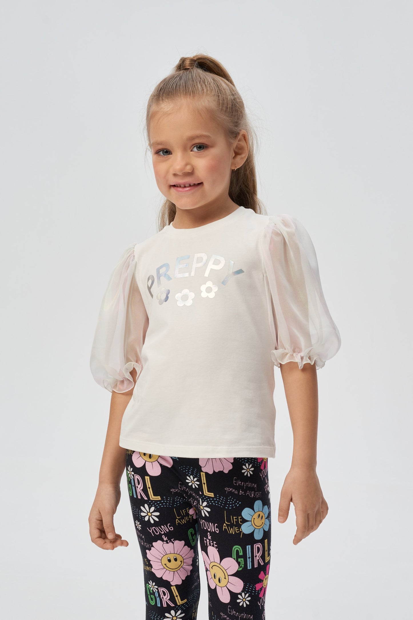 Volumable Sleeves Organza Sweatshirt