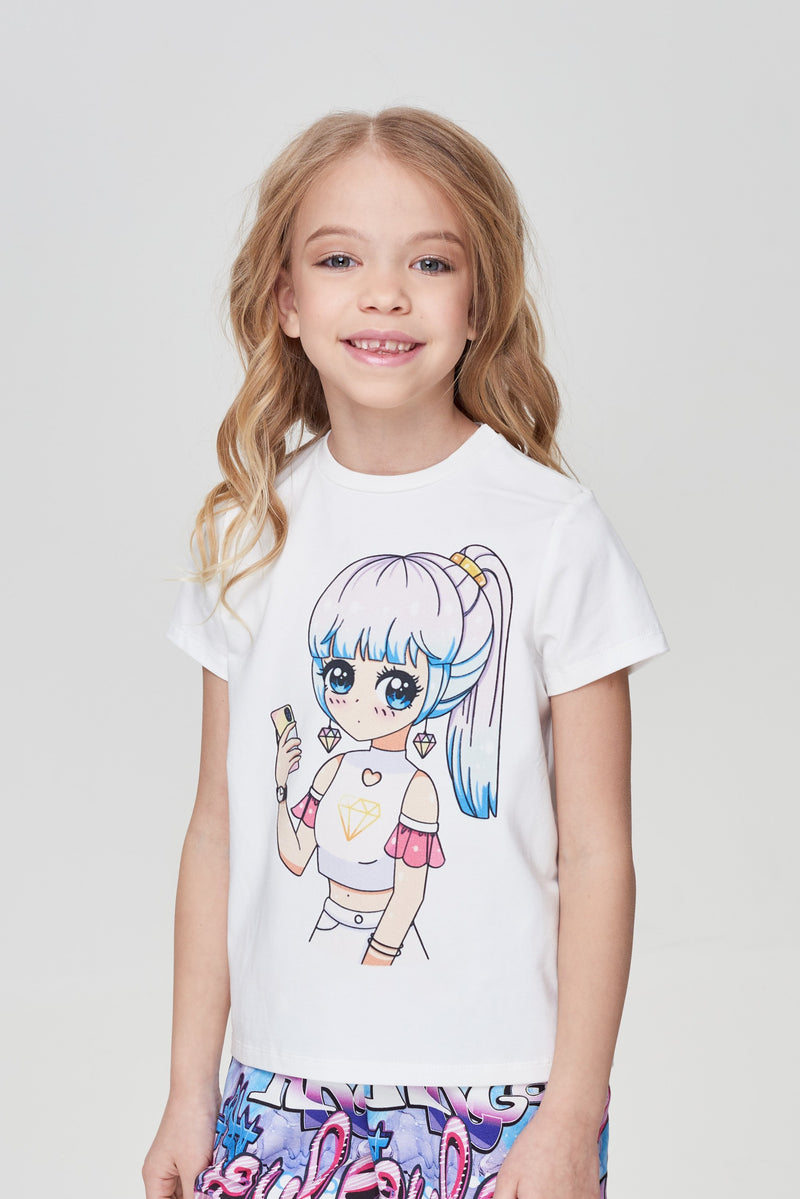 Ecru anime printed t-shirt