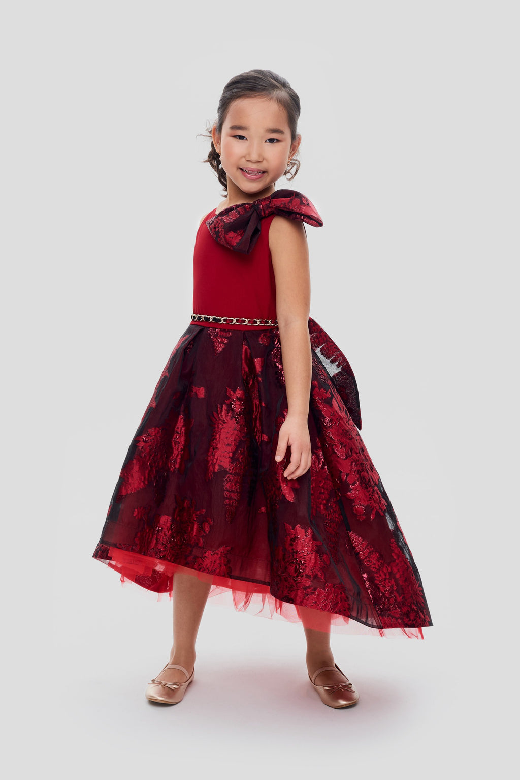 Elegant Brocade Dress, maroon