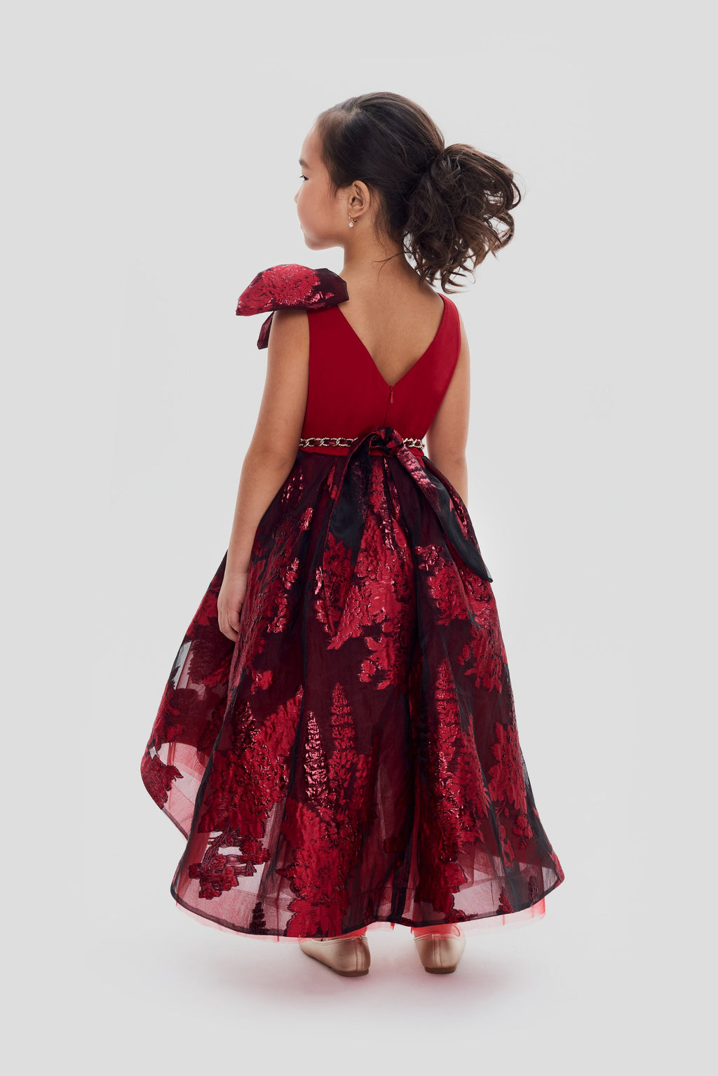 Elegant Brocade Dress, maroon